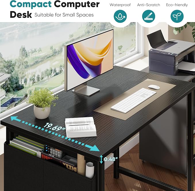 OLIXIS Small Computer Desk, 31 Inch Home Office Desks, Writing Study Craft Work Gaming Table, Computer Workstation for Bedroom Small Spaces with Storage Bag, Black