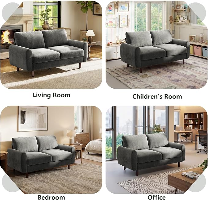 WorthFurni 68" Loveseat Sofa, Comfy Chenille Fabric Couches for Living Room with Spring Cushion and Solid Wood Frame, Modern Deep Seat Couch for Bedroom, Apartment, Office, Easy Assembly, Gray