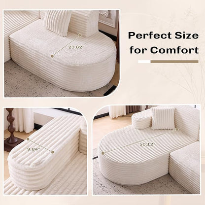 Modern Curved Boneless Sofa Couch, L-Shaped Corner Sofa, Corduroy Upholstered Cloud Sectional Couch for Living Room, Bedroom and Apartment,No Assembly Needed(Beige, Right Hand Facing)