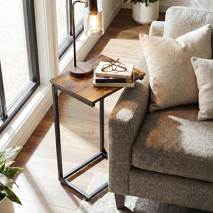 AMHANCIBLE C Shaped End Tables, Couch Side Tables that Slide Under, TV Trays for Living Room, Bedroom, Small Space, Sofa, Brown HET02BBR-1