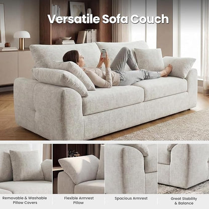 89.8" Modern Loveseat Sofa for Living Room, Cloud Boneless Couches with 4 Pillows, Mid Century Loveseat couches for Small Place, No Assembly Required, Beige