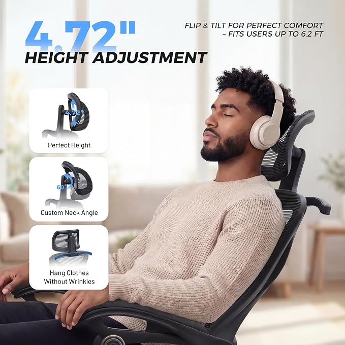 CYKOV Ergonomic Office Chair with Footrest - Adjustable Lumbar Support & Headrest, 90-135° Reclining Mesh Back Computer Chair - Home Office/Gaming, 350lbs Capacity