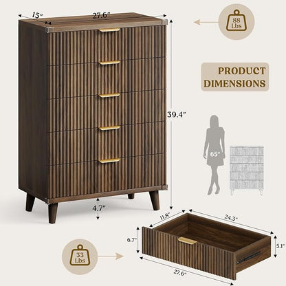 Lulive Dresser and Nightstand Sets 3-Piece, 2 Nightstands + 5-Drawer Dresser Bedroom Sets with Charging Station