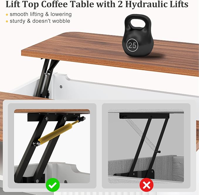 Decofy Lift Top Coffee Table with Storage Mid Century Modern Square Coffee Tables for Living Room, Large Hidden Storage Compartment, Adjustable Shelves & Sliding Door