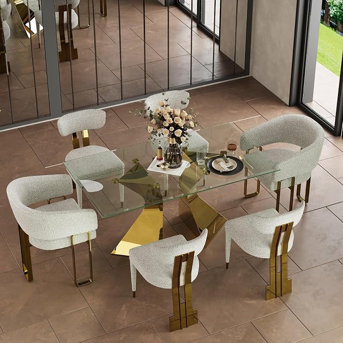 Dining Chairs with Arms Set of 2, Luxury Boucle Dining Chairs with U-Shaped Mirrored Gold Legs, Modern Barrel Chairs for Dining Table, Kitchen and Dining Room Restaurant Recepition