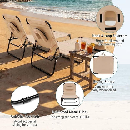 GYMAX Beach Lounge Chair, Sunbathing Chair Patio Lounge Chair Folding Adjustable Recliner with Hole for Face