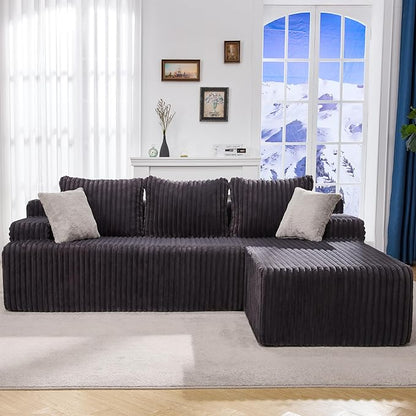 Hobestluk Boneless Couch Modular Sectional Sofa for Living Room Furniture | 98" Right Facing Chaise Darkgrey,Memory Foam,Removable Cover,Non-slip Bottom,No Assemble Required,Furniture for Apartment