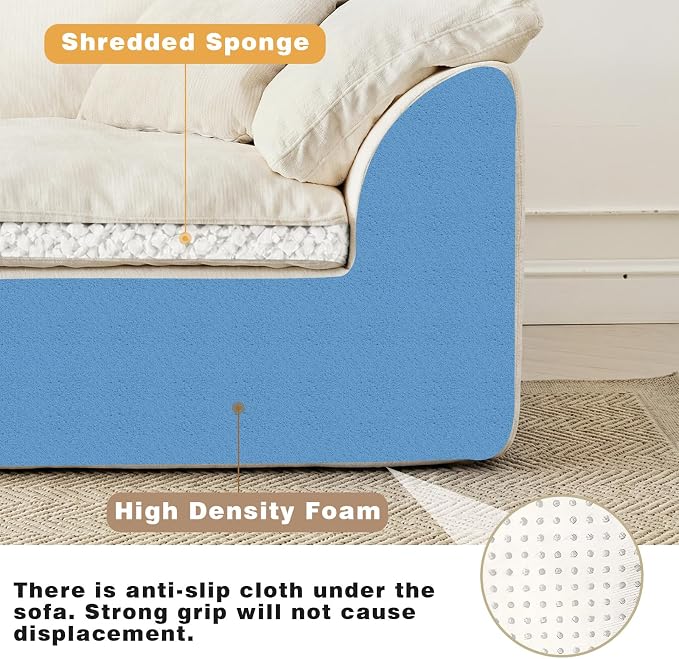 110" Boneless Cloud Couch Sectional for Living Room, Oversized Modular L Shaped Sofa with Ottoman, Deep Seat Chenille Sectional Couch for Cloud-Like Comfort (Beige)