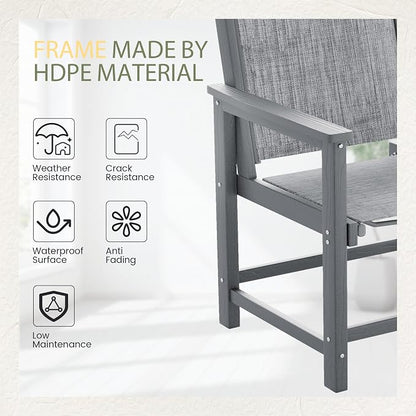 UDPATIO HDPE Patio Dining Chairs Set of 2 with Teslin Fabric Heavy Duty Outdoor Chairs All-Weather Resistant Seating for Poolside, Deck, Garden, Backyard, Light-Grey
