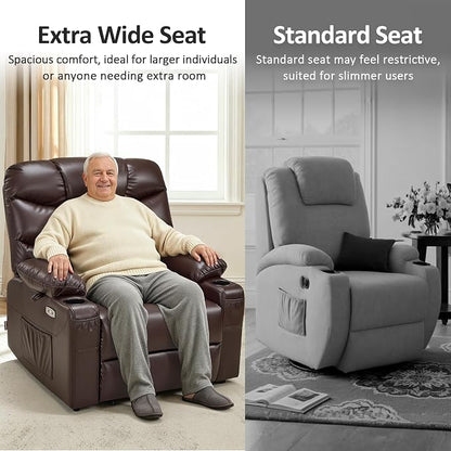 MCombo Oversized Power Lift Recliner Chair with Extended Footrest, Extra Wide for Big and Tall Elderly People, Faux Leather R7289 (Dark Brown, Medium-Wide)