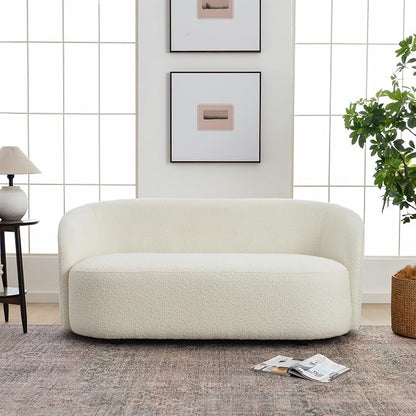 KINWELL 68" Boucle Upholstered Loveseat Sofa with Set of 2 Swivel Barrel Accent Chairs, Minimalist Comfy 2-Seater Couch and 2 Sherpa Armchairs for Small Spaces Apartment, Cream