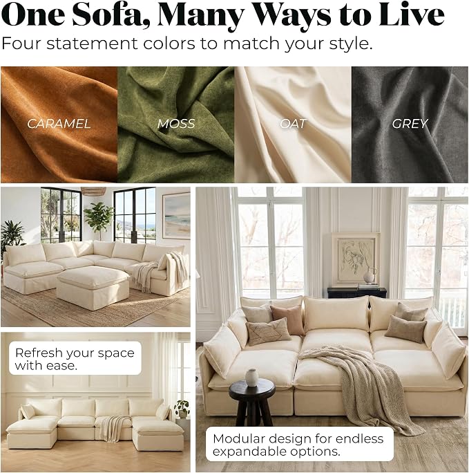 Cloud Modular Sofa, Oversized Deep Seat Comfort, Luxe Chenille | Fully Removable Washable Covers, Memory Foam Seat Cushions, Premium Fabric