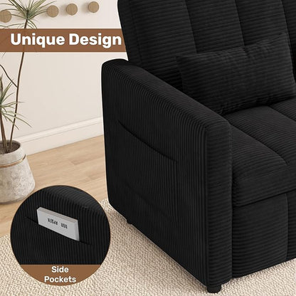 Nebuaegis Sleeper Sofa Bed,3-in-1 Convertible Pull Out Couch with Adjustable Backrest for Living Room,Loveseat Sofa Bed with Side Pockets,Easy Assembly,Black,1 PCS