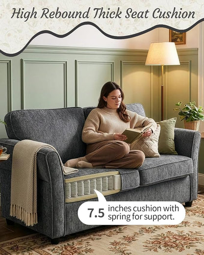 Karl home 67" Loveseat Sofa, Chenille Fabric, Grey | Removable Covers, Outward Arms, Spring Cushion & Solid Wood Frame, Deep Seat for Living Room, Bedroom, Apartment
