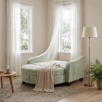 ERYE Chenille Tufted Loveseat Sofa and Ottoman Set, Tufted Recliner Sleeper Chaise Lounge with Curved Storage Ottoman,Reclining Backrest and Side Pockets, 4 Pillows