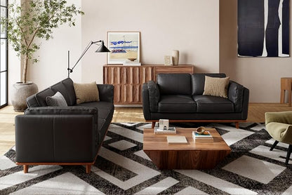 Valencia Artisan Full Leather Loveseat Sofa 66”| Pure Full Italian Nappa Leather Couch, Solid Wood Accent, Ultimate Comfort, Black