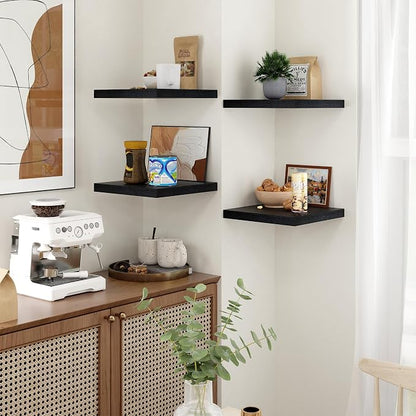 Fun Memories Floating Shelves for Wall - 12 Inch Square Shelves with Invisible Brackets, Black Small Wall Shelf for Living Room, Bathroom, Bedroom, and Kitchen Decor Set of 3