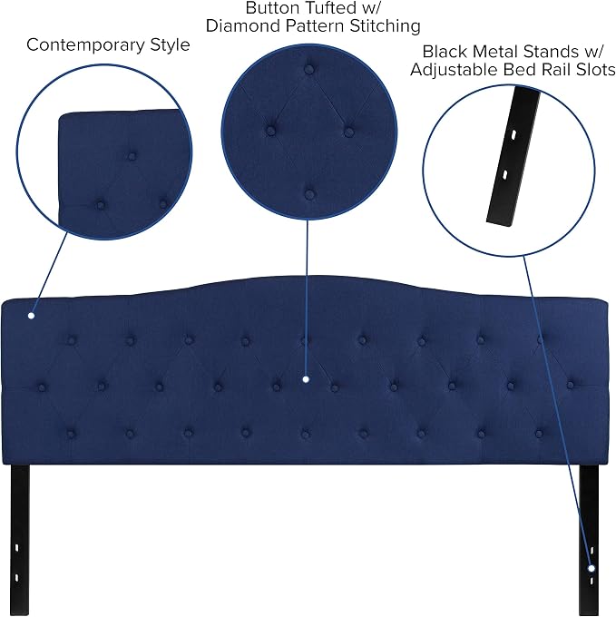 EMMA + OLIVER Tufted Upholstered King Size Headboard in Navy Fabric