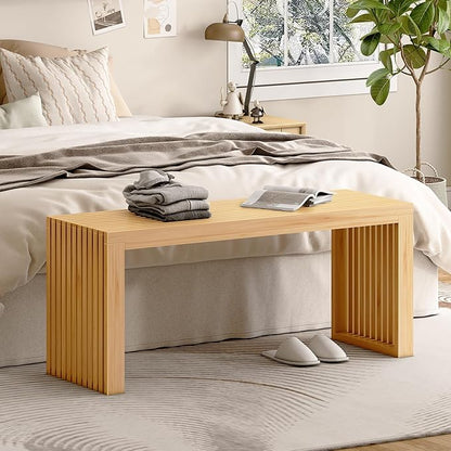 Bamboo Dining Bench, 35'' Slatted Design Entryway Bench, Natural | Modern Solid Bamboo Seating Bench for Indoor & Outdoor Use, Ideal for Kitchen, Hallway, Bedroom