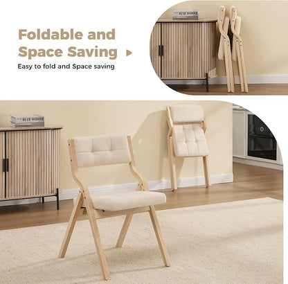 Folding Dining Chairs with Cushion Set of 6,Padded Foldable Dining Chairs,Portable Wooden Folding Chairs with Seat for Dining Rooms Kitchen Wedding Party Indoor Velvet Khaki