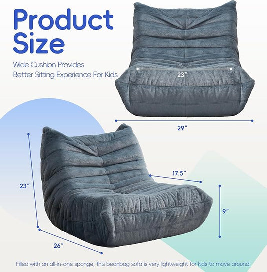 Hobestluk Medium Bean Bag Chair Faux Fur Fabric BeanBag Couch for Playroom | Bluegrey Plush,Ergonomic Design,Memory Foam,Strong Supportive,No Assembly Required,Decorative Style for Living Room Bedroom
