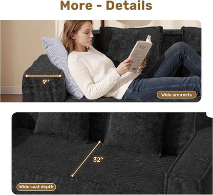 Luxanimarion 77'' Modern Small Loveseat, No Assembly Required Cloud Sofa Cloud Sofa Boneless Couches with 2 pcs Pillows for Living Room, Apartment(Polar Fleece-Black)