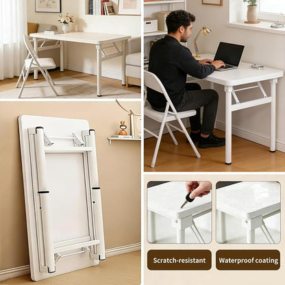Small Folding Computer Desk - 39.4 Inch Foldable Small Spaces Compact Desk,No Assembly,Bedroom, Dorm and Apartment,Portable Study for Home Office Table