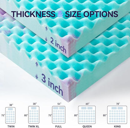 SINWEEK 2 Inch Egg Crate Memory Foam Mattress Topper Twin XL, Twin Extra Long Mattress Pads for College Dorm Room, Pressure Relieve CertiPUR-US Certified,39x80 Inches, Colorful