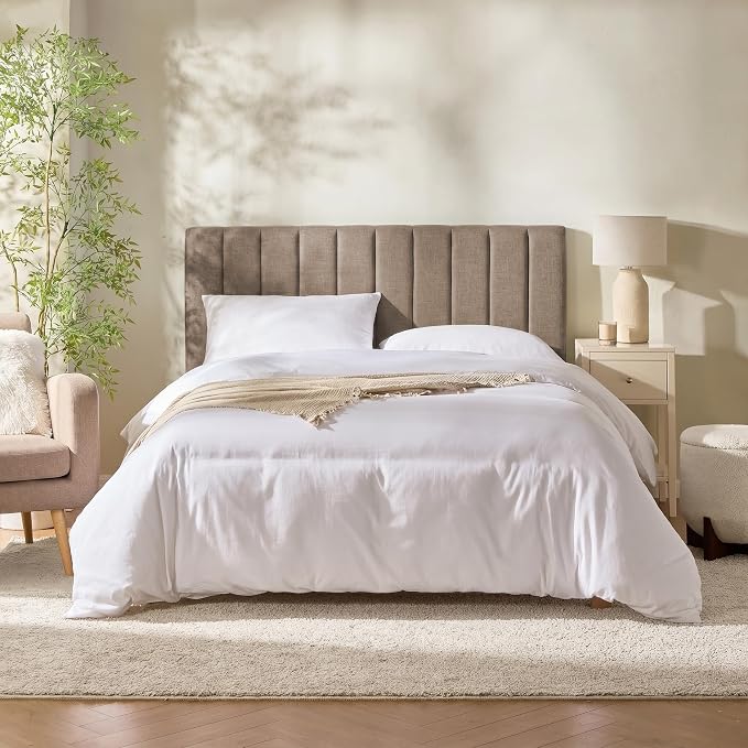 Hearth & Harbor Wall Mounted Queen Headboard Only, Bed Headboard Queen Size | Easy Assemble, Floating Peel & Stick, Upholstered Channel Stitched, 3D Wall Panels, 5 Strips of 3M Tape Included, Mocha Brown