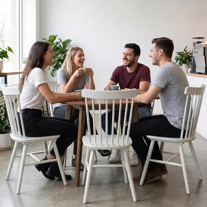 AreShark Windsor Dining Chairs, Farmhouse Wooden Dining Room Chairs, Solid Wood Kitchen Chairs with Spindle Back Set of 6, White
