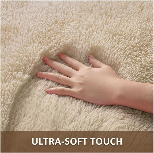 Ophanie Round Rug 4Ft Beige Circle Area Rug, Fluffy Fuzzy Small Bedroom Carpet, Plush Soft Shaggy Floor Living Room Circular Christmas Decor for Kids Boys Girls Home Aesthetic, Nursery, Classroom