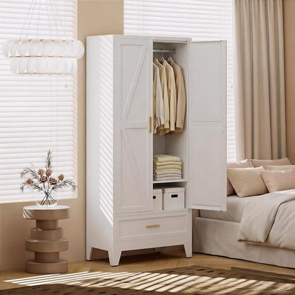 71" H White Closet,Armoire Wardrobe Closet,Metal Wardrobe Closet with Doors and Shelves,Large Wardrobe Closet for Bedroom