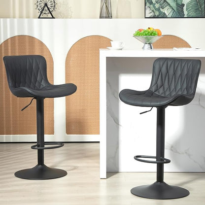 Finnhomy Bar Stools Set of 2, Modern 360° Swivel Faux Leather Bar Stools, 24"-32.5" Seat Height with Back, 330 lbs Capacity, SGS Gas Lift, Upholstered Kitchen Chairs for Kitchen Island, Black