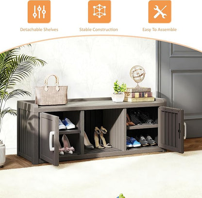 Outdoor Shoe Bench with Waterproof UV-Resistant Indoor Resin Shoe Cabinet Entryway Shoe Cabinet with 2 Doors or Entryway,Living Room,Bedroom,Gray (2 Door)