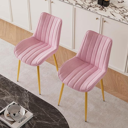 VECELO Dining Chairs Set of 4, Velvet Fabric & Metal Frame, Mordern Style for Kitchen, Living Room,Offcie, Pink