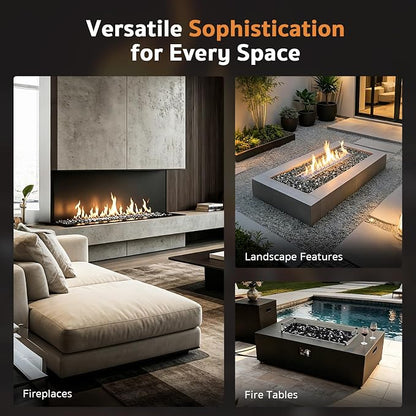 GASPRO 35 lbs Fire Glass for Propane Fire Pit, 1/2-Inch Reflective Fireplace Glass Rocks for Fire Pit Table, Black