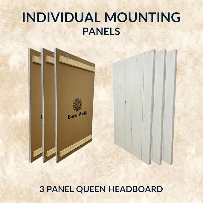 Barn Walls Whitewash Headboard, Queen Size | Coastal Design Distress, Solid Wood, Floating Panels, Wall Mount, Adjustable Height