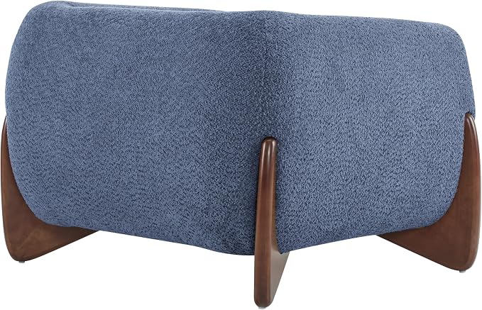 Christopher Knight Home Holly Modern Boucle Fabric Upholstered Club Chair for Living Room, Home Office, Apartment, Relaxing Chair with Removable Cushion and Birch Wood Legs, Blue + Walnut