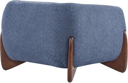 Christopher Knight Home Holly Modern Boucle Fabric Upholstered Club Chair for Living Room, Home Office, Apartment, Relaxing Chair with Removable Cushion and Birch Wood Legs, Blue + Walnut