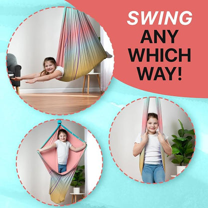 Indoor Sensory Swing for Kids or Outdoor – Holds 300lbs, Double-Layer, & 360° Swivel, Calming Compression Therapy Swing Hammock for Kids & Adults with All Hardware – Sensory-Motor Toys & Gifts