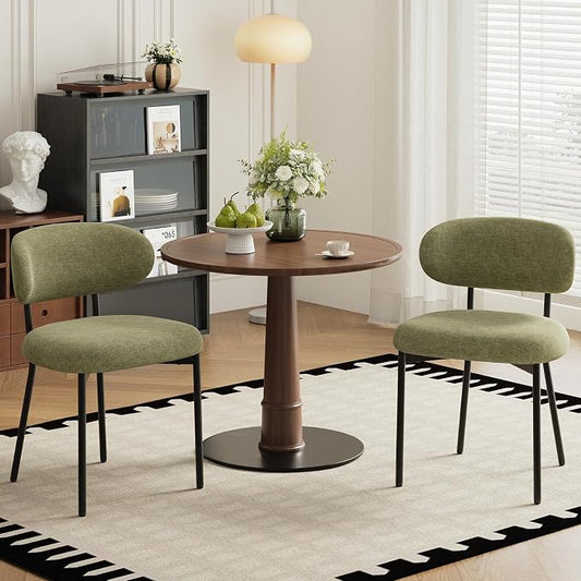 Upholstered Dining Chairs Set of 2, Modern Fabric Kitchen Chairs with Curved Backrest and Cushioned Seat, Sturdy Metal Legs, Modern Dining Chairs for Kitchen Dining Room, Living Room,Green