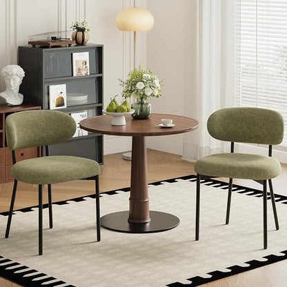 Upholstered Dining Chairs Set of 2, Modern Fabric Kitchen Chairs with Curved Backrest and Cushioned Seat, Sturdy Metal Legs, Comfortable Accent Chairs for Kitchen Dining Room, Living Room,Green