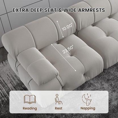 Convertible Modular Sectional Sofa, Modern Velvet Sofa 3-Seater Couch for Living Room, Apartment (104 in/Beige)