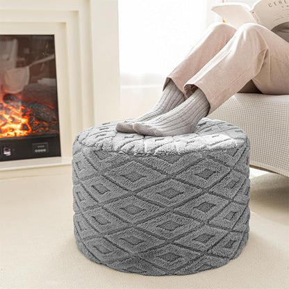 Round Pouf Ottoman 20 x 20 x 14 Inches Boho Poof Home Decor Floor Pouffe Ottoman Foot Rest for Couch Sofa Bean Bag Chairs Living Room Bedroom (Light Gray)