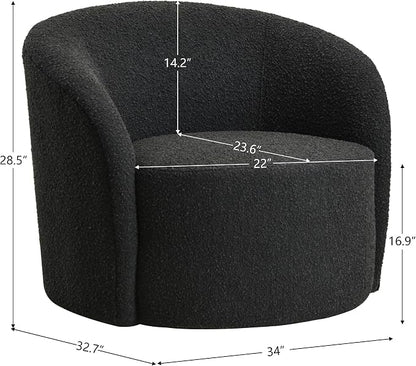 KINWELL 34" W Mid Century Modern Swivel Barrel Chair, Round Upholstered Boucle Swivel Accent Chairs, No Assembly Sofa Chair for Living Room Bedroom Reading Apartment Lounge Nursery(Black)