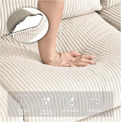 67'' L-Shaped Velvet Modular Sectional Couch Sofa with Ottoman, 3-Seat Convertible Cloud Deep Seat Sofa Couches for Living Room Bedroom Apartment, Cozy Chaise Lounge Sofas (Off White)