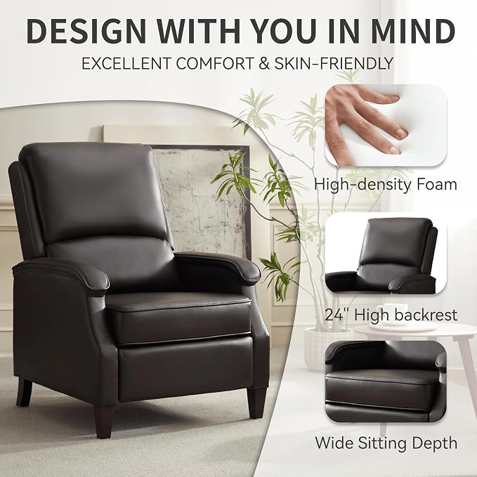 VKNOW Recliner Chair, Faux Leather Recliner with Armrest, Home Theater Seating with Adjustable Back and Lumbar Support, Single Sofa for Adults, Lounge Chair for Living Room, Bedroom(Chestnut Brown)