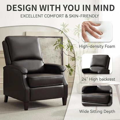 VKNOW Recliner Chair, Faux Leather Recliner with Armrest, Home Theater Seating with Adjustable Back and Lumbar Support, Single Sofa for Adults, Lounge Chair for Living Room, Bedroom(Chestnut Brown)