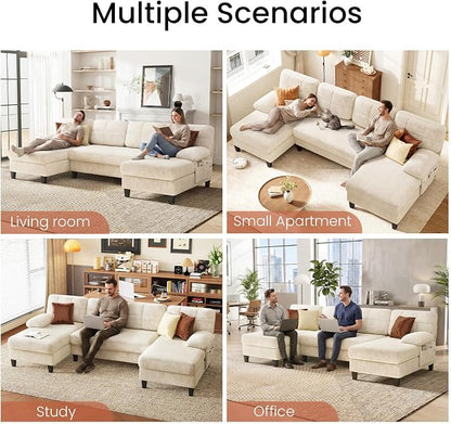 KKL U-Shaped Sectional Couch for Living Room | 112" Sectional Sofa with Double Chaise, Modern Sofa Deep Seat Couches for Living Room, Apartment, Office, Beige