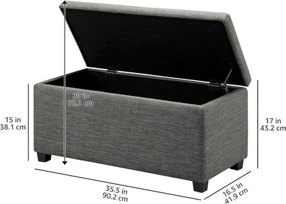 Amazon Basics Upholstered Storage Ottoman Bench with Soft Close Lid, Child-Safety Hinge, 35.5"W x 16.5"D x 17"H, Charcoal Gray